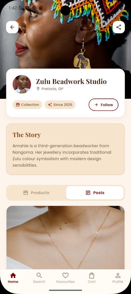 Artisan shop profile showing handmade products